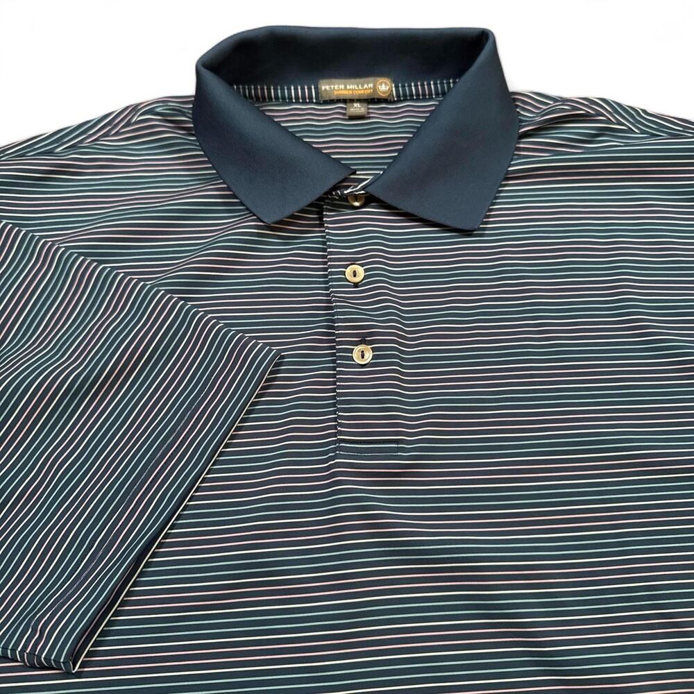 Peter Millar Summer Comfort Premium Striped Golf Polo Men's XL Navy